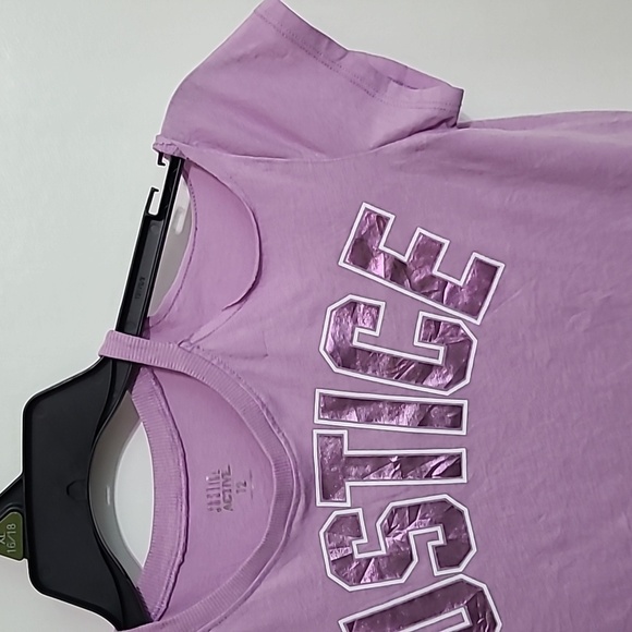 JUSTICE Lavender Purple Crop Tee Shirt Cold Shoulder Short Sleeve - Size 12 - Picture 5 of 10